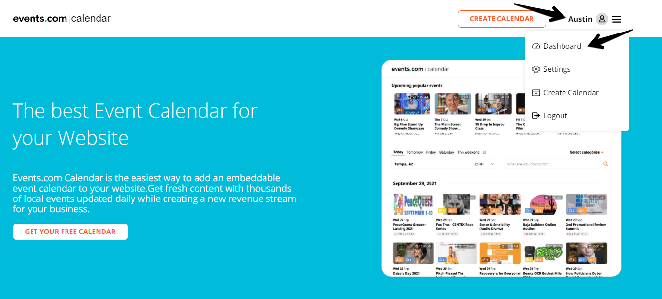Events.com Calendar Home Page
