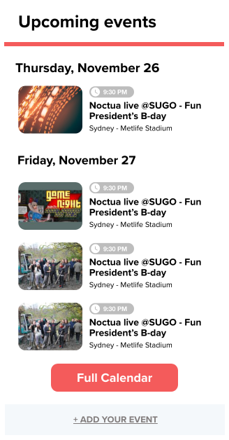 Widget of calendar upcoming events