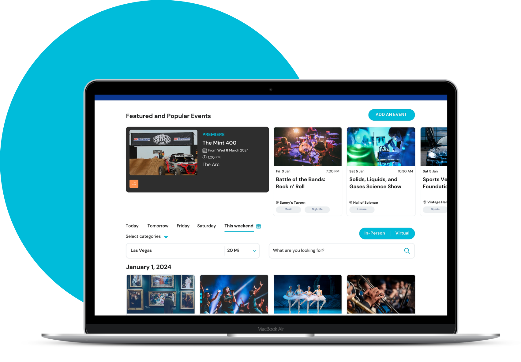 Event calendar with Premier Boost Listing laptop