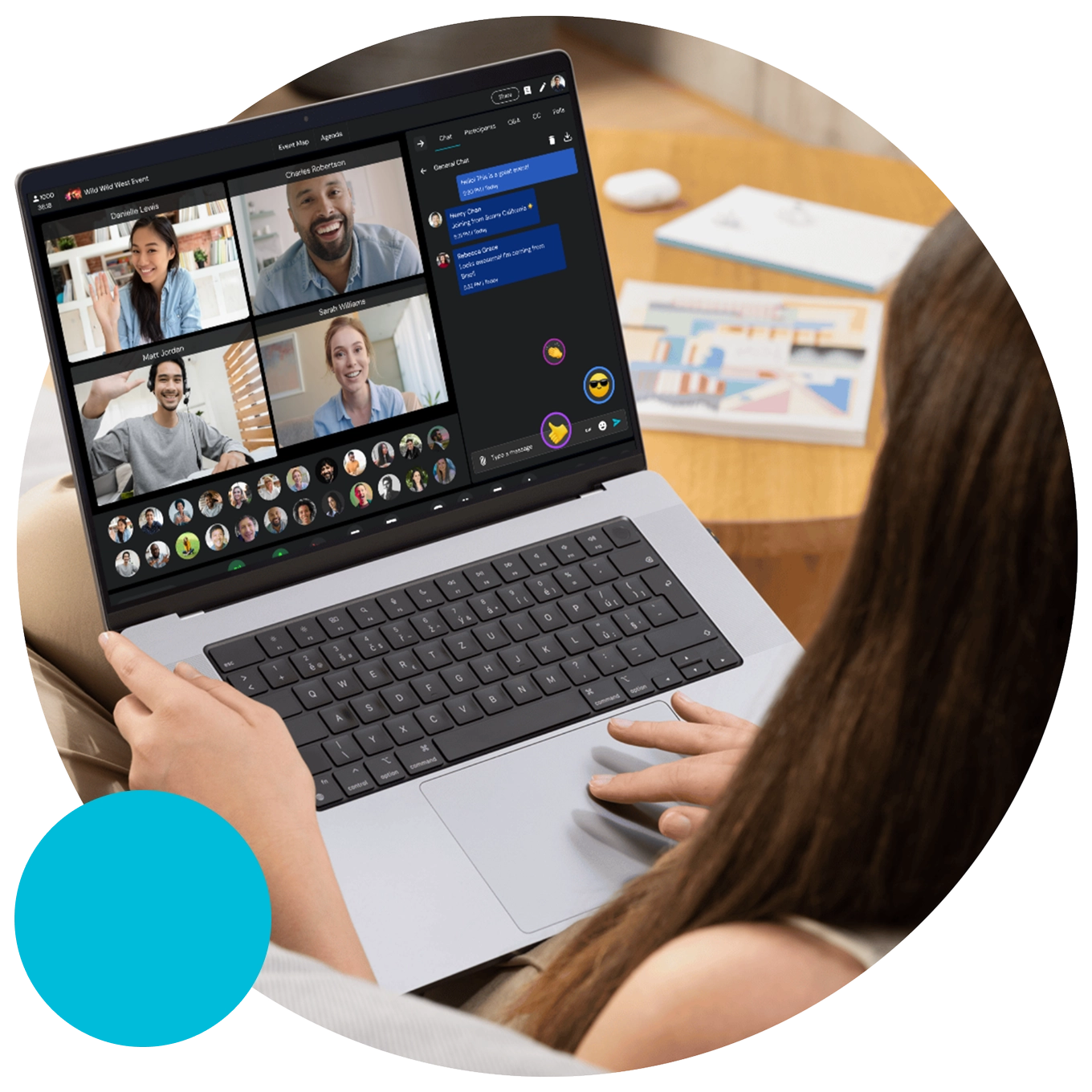 Woman using Events.com Virtual on a laptop.